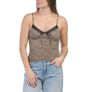 MADDEN GIRL leopard Leopard Print Lace Trim Camisole Top